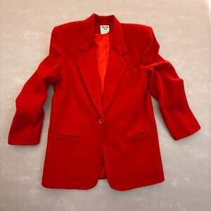Womens Vtg Harrison Kent red 100% wool blazer preppy academia christmas size 12